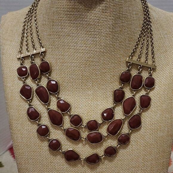 Lucky brand rust and‎ gold multi strand statement bibb collar necklace - Picture 1 of 5